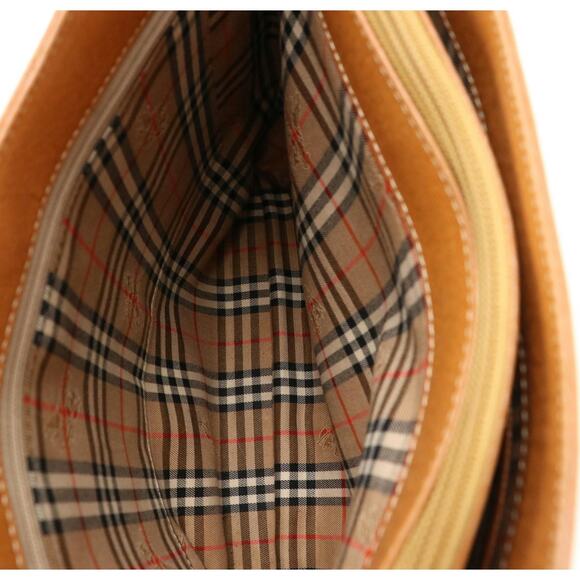 Burberry Brown Textured Leather Shoulder Bag Gold Hardware Logo Lining Authentic - Picture 6 of 10